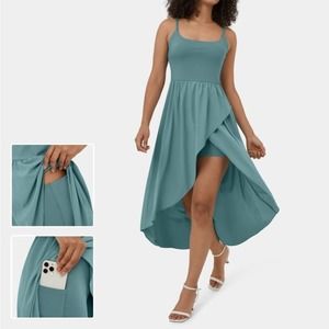 NWT Halara Breezeful™ Backless High Low 2-Piece Side Pocket Flowy Midi Dress